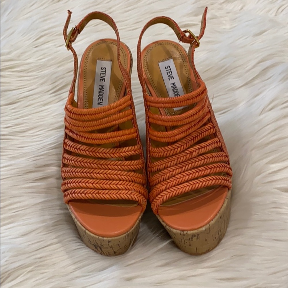 Steve Madden Orange Braided Rope Cork Wedge Sandals